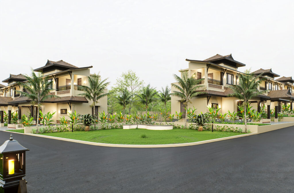 Kerala-style homes nestled in Sanskriti's lush green surroundings