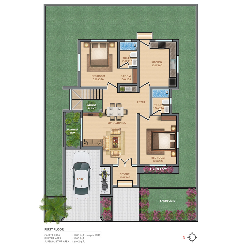 Pearl Villas east facing ground floor plan with 4BHK & 3BHK villas in Ottapalam, Palakkad for sale