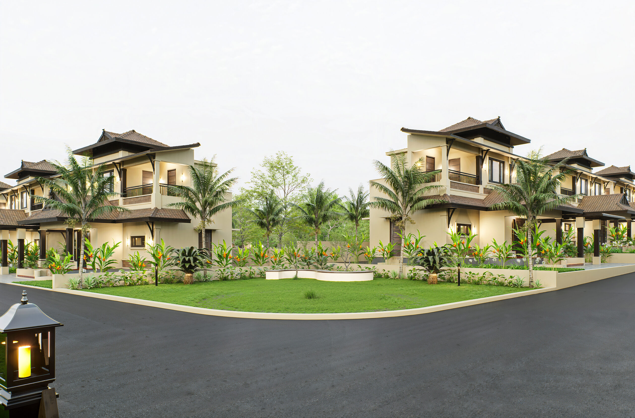 Kerala-style homes nestled in Sanskriti's lush green surroundings